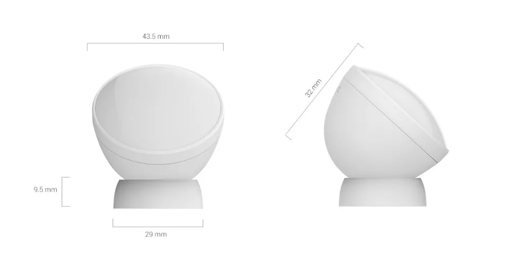 Vistas y dimensiones oficiales del sensor de movimiento EZVIZ T1C.