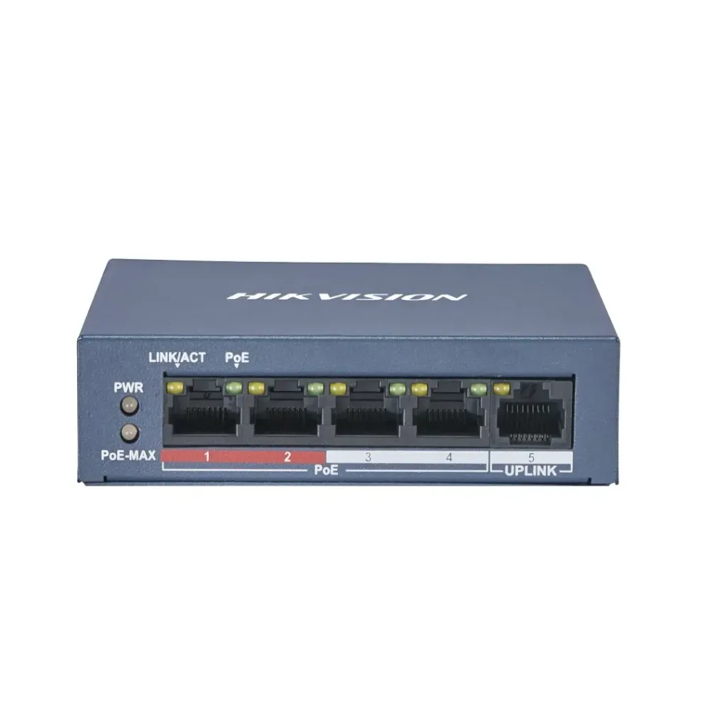 [DS-3E0105P-E/M(B)] Hikvision Switch DS-3E0105P-E/M(B), L2 5 Puertos 4/ 100 Mbps PoE y 1/100 Mbps Ethernet PoE 35W Metálico.