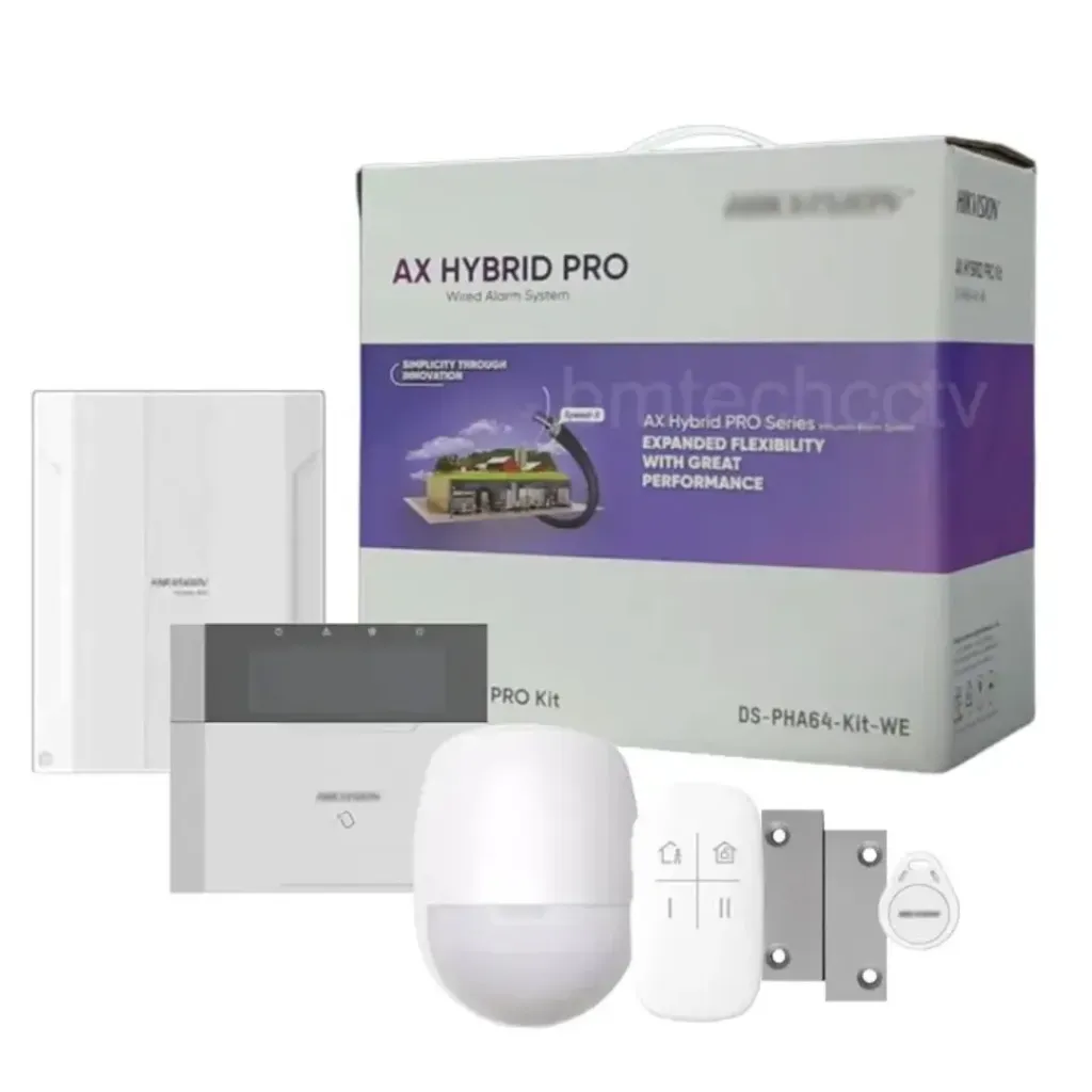 [DS-PHA64-KIT-WB] Hikvision DS-PHA64-KIT-WB, Kit Profesional AX Hybrid, / Panel PHA64, Teclado / Llavero / 2PIR / Magnético / 2 tags.