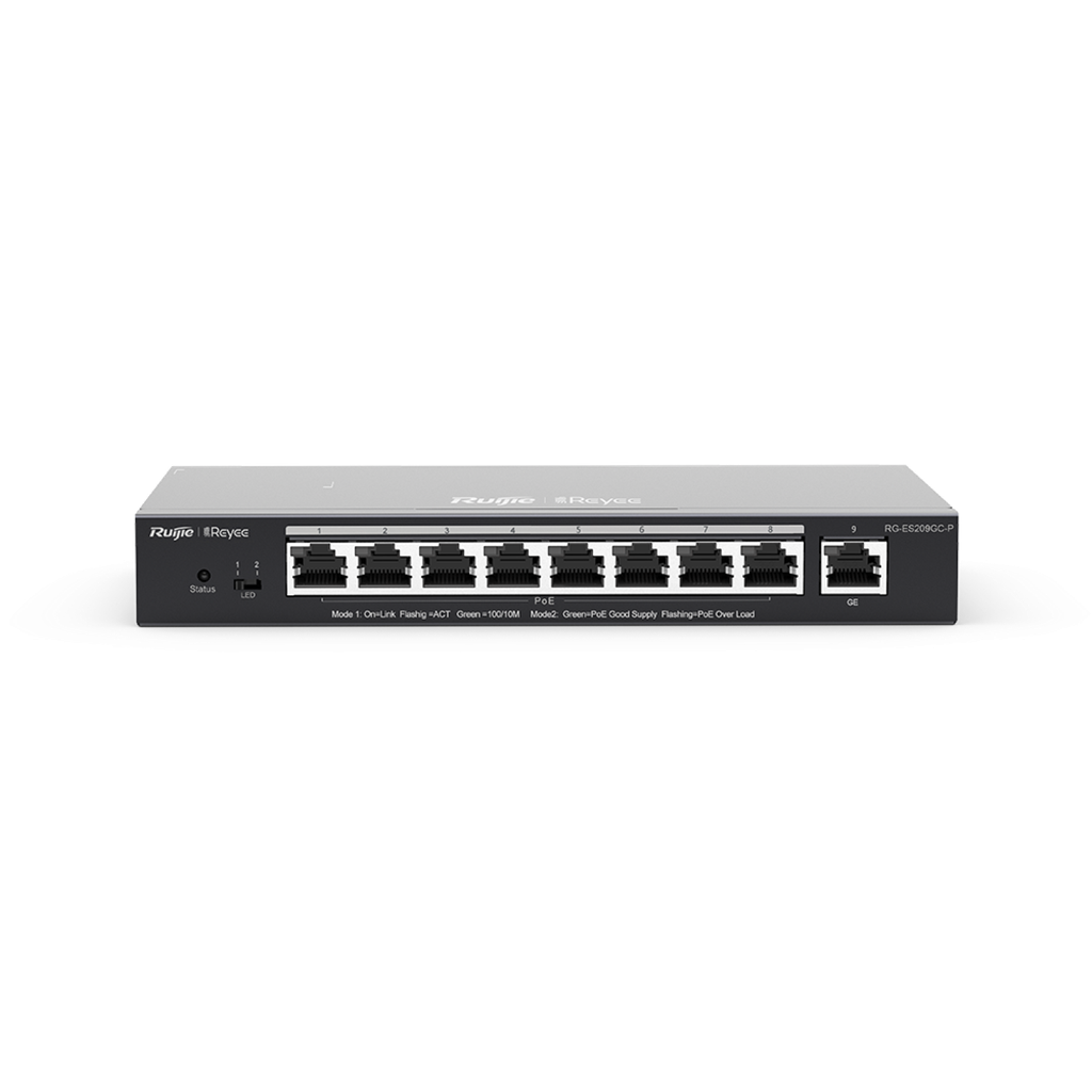 Switch Administrable 8 Puertos PoE+ 802.3af/at Gigabit, gestión gratuita desde la nube, 120w Ruijie