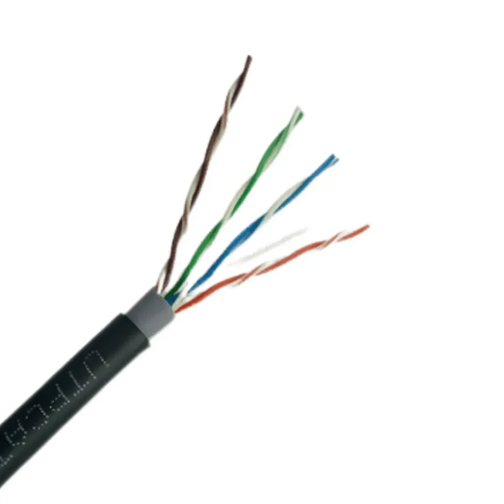 [TCUTPCAT5EXT] CABLE UTP CATEGORIA 5E EXTERIOR ROLLO 305 METROS ALEACION 70/30 25AWG 4P*2 CCA 75 GRADOS DOBLE CHAQUETA NEGRA CARRETE MADERA