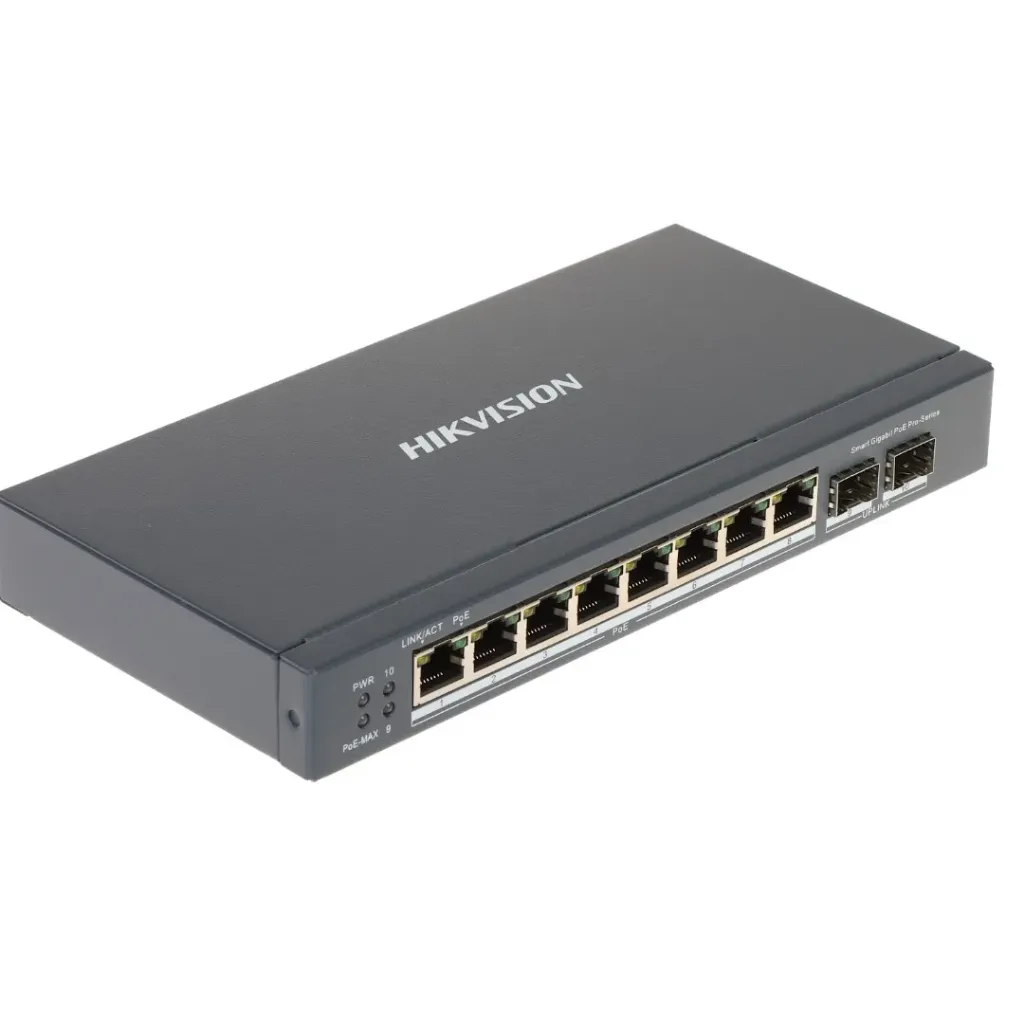 [DS-3E1510P-EI/M(O-STD)(B)] Hikvision Switch DS-3E1510P-EI/M(O-STD)(B), L2, Administración Inteligente, 8 Puertos Gigabit RJ45 PoE, 2 Gigabit RJ45 port, 802.3af/at, PoE power budget 80W, HPP Administración en Nube, VLAN, STP/RSTP Prevención de bucles, PoE watchdog, Max. 300 Metros de transmisión PoE.