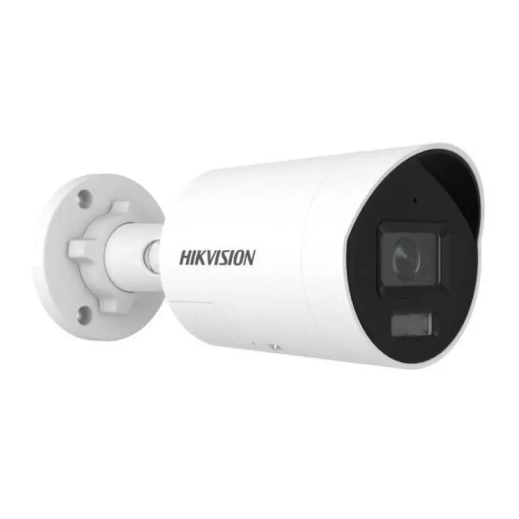 (2,8mm); H.265+/H.265/H.264+/H.264/MJPEG; Color: 0,0001 Lux a (F1.0, AGC activado), 0 Lux con luz; 25 fps/30 fps (2688 × 1520, 1920 × 1080, 1280 × 720); Funciones VCA; 3 transmisiones; Reducción de Ruido 3D (DNR); BLC; ICR; LED cálido de 3000 K; IR, hasta