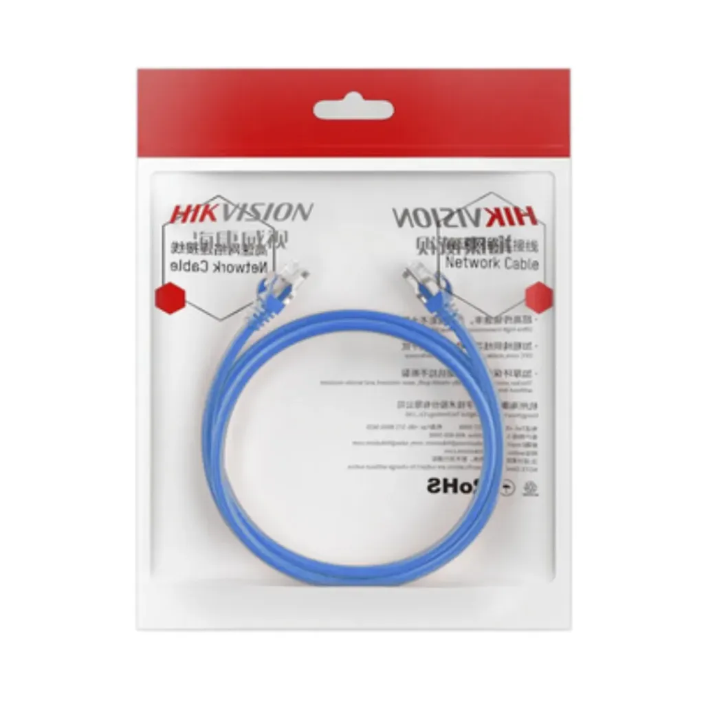 HIKVISION PATCH CORD CAT 6 U/UTP / COBRE SÓLIDO 24 AWG / 2 METROS / CONTACTOS ORO 30 µ″ / VOLTAJE DE OPERACIÓN 57 V / FUNDA PVC DIÁMETRO 5.8 ±0.2 mm / COLOR AZUL