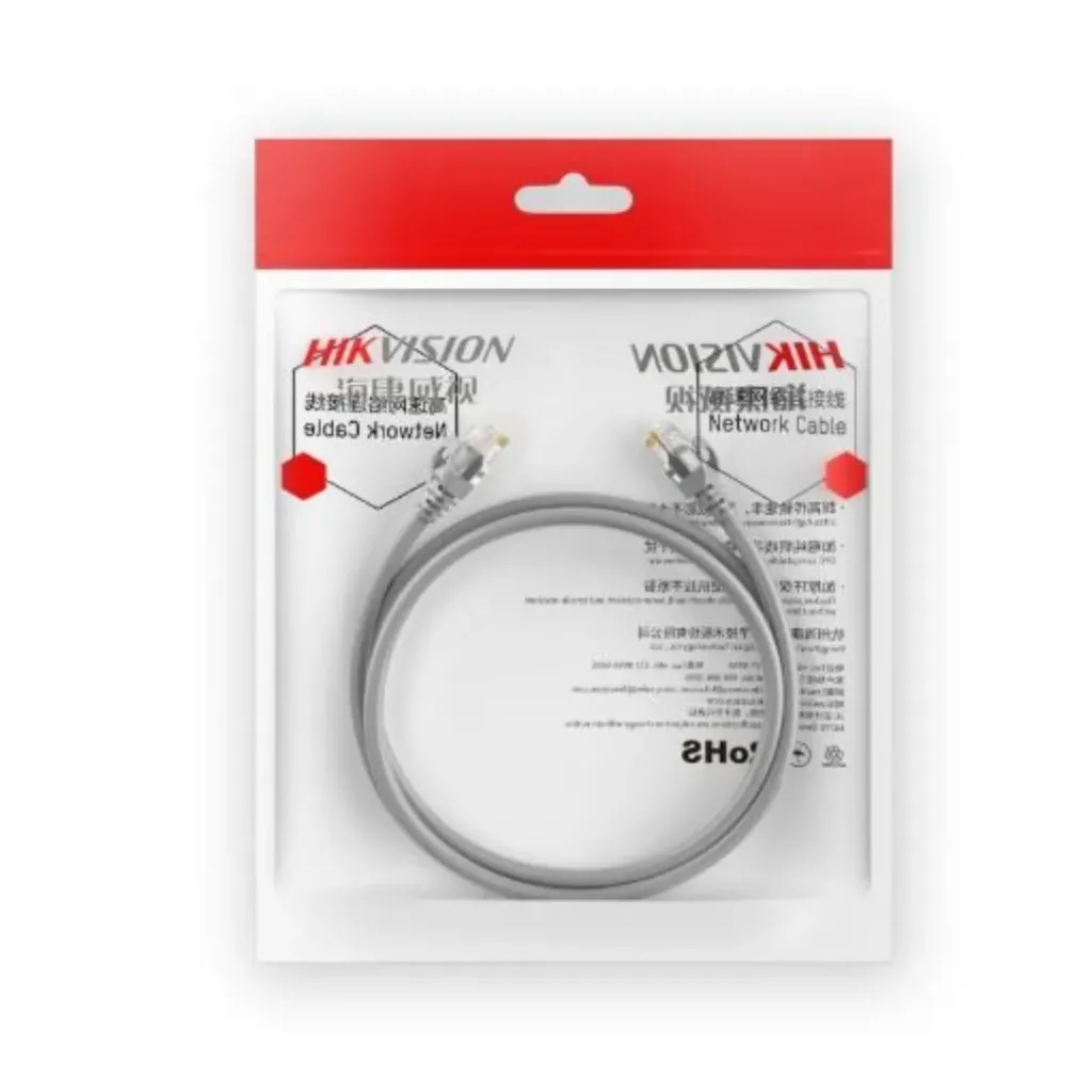 [DS-1NP6UEC0(O-STD) grey 3m] Hikvision Cable DS-1NP6UEC0(O-STD) grey 3m, Patch Cord Cat6 U/UTP /Cobre Solido/3Mts/Contactos ORO/Color Gris