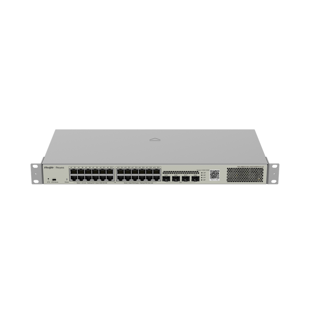 RUIJIE RG-NBS3100-24GT4SFP-P, Switch PoE Gestionable en la Nube de Capa 2 Gigabit de 28 Puertos, 24 Puertos Gigabit PoE+, 4 SFP, 370W