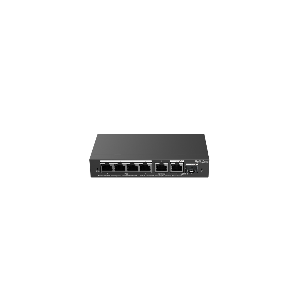 SWITCH RUIJIE POE INTELIGENTE GIGABIT DE 6 PUERTOS •	RECONOCIMIENTO DE CÁMARAS IP, VALOR ÚNICO PARA REDES CCTV