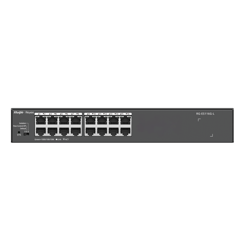 [RG-ES116G-L] SWITCH RUIJIE NO POE NO ADMINISTRADO, CON 16 PUERTOS 10/100/1000 MBPS